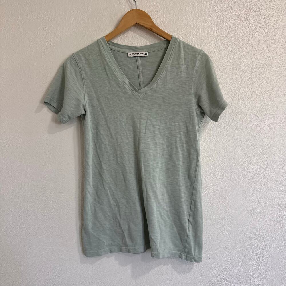 American Giant Women's Premium Slub V-Neck Tee Slate Green Supima Cotton Size XS